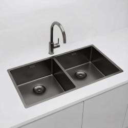 Pure.Sink Prestige Double Gun metal sink 82x40 cm 10mm radius undermount, flush mount and top mount PPG404040-61