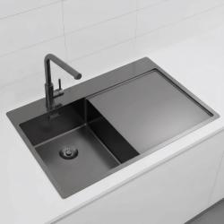 Pure.Sink Exclusivo Gun Metal small sink with draining area 78x52 cm Tapwing left PEX3478LT-61