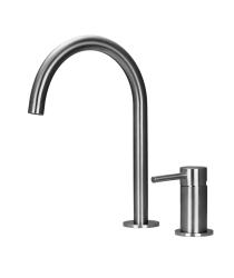Pure.Sink Luxion 2-hole solid stainless steel kitchen faucet with round spout PLX2HR-02