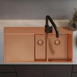 Pure.Sink Exclusivo Copper 1.5 sink with draining board 100x52 cm Tapwing right PEX3418100RT-62