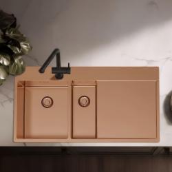 Pure.Sink Exclusivo Copper 1.5 sink with draining board 100x52 cm Tapwing left PEX3418100LT-62