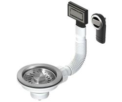 Pure.Sink Universal basket strainer set, brushed stainless steel, sink drain set incl. round and rectangular overflow WSTMAN-02