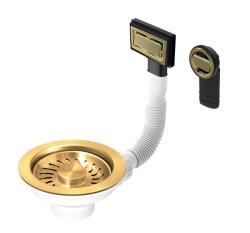 Pure.Sink Universal basket plug set Gold, sink drain set incl. round and rectangular overflow WSTMAN-60