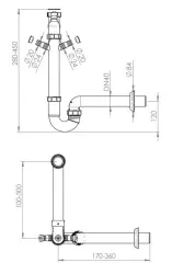 Pure.Sink Universal Siphon space-saving sink siphon for the kitchen with 2 dishwasher connections WSTSSI-32