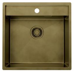 Pure.Sink Luxion PVD Antique Bronze sink 51x50 cm Tapwing with tap hole bench and bottom rack PLX5150T-64