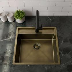 Pure.Sink Luxion PVD Antique Bronze sink 51x50 cm Tapwing with tap hole bench and bottom rack PLX5150T-64